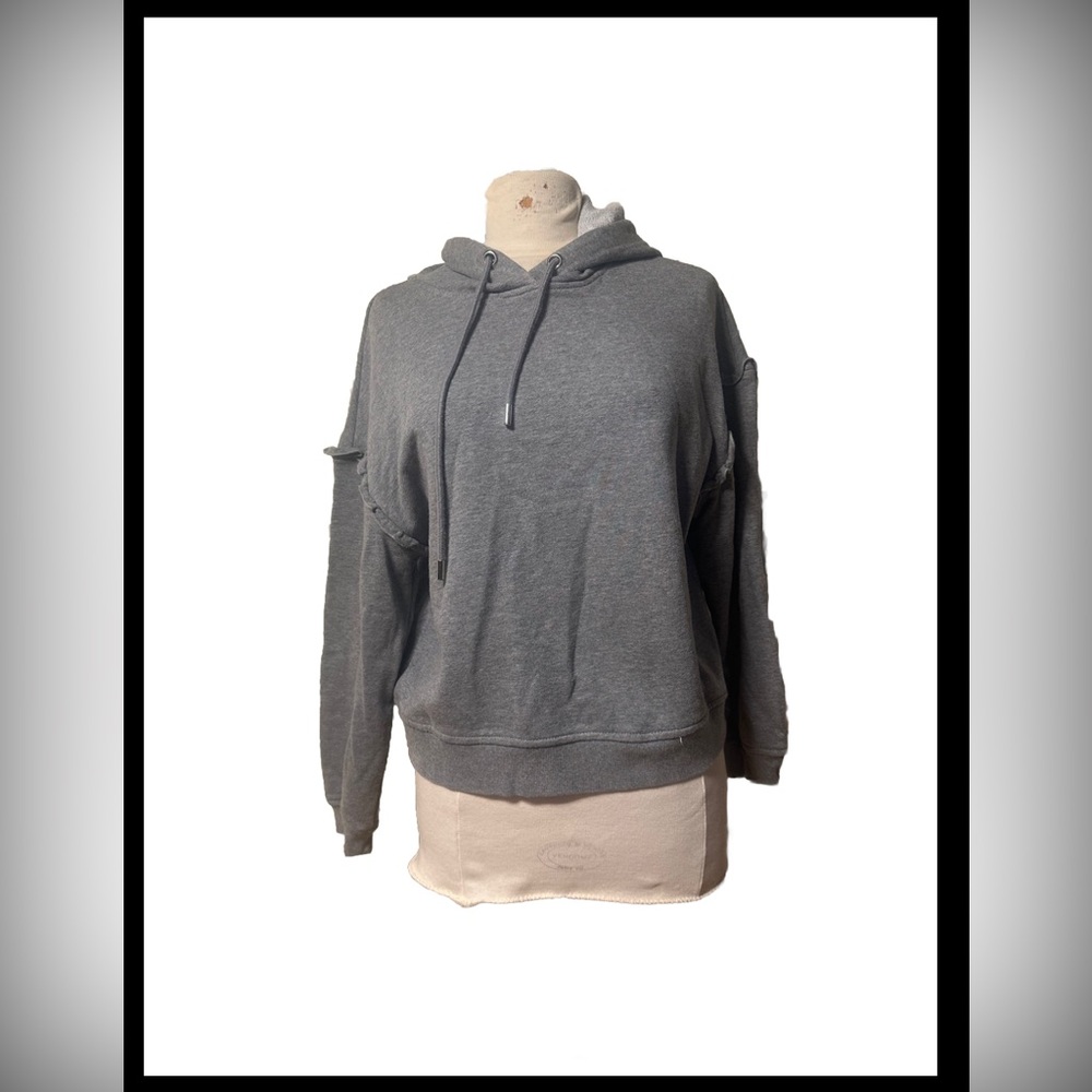 Cynthia Rowley Gray Ruffle Sleeve Hooded Sweatshirt Hoodie Size Large